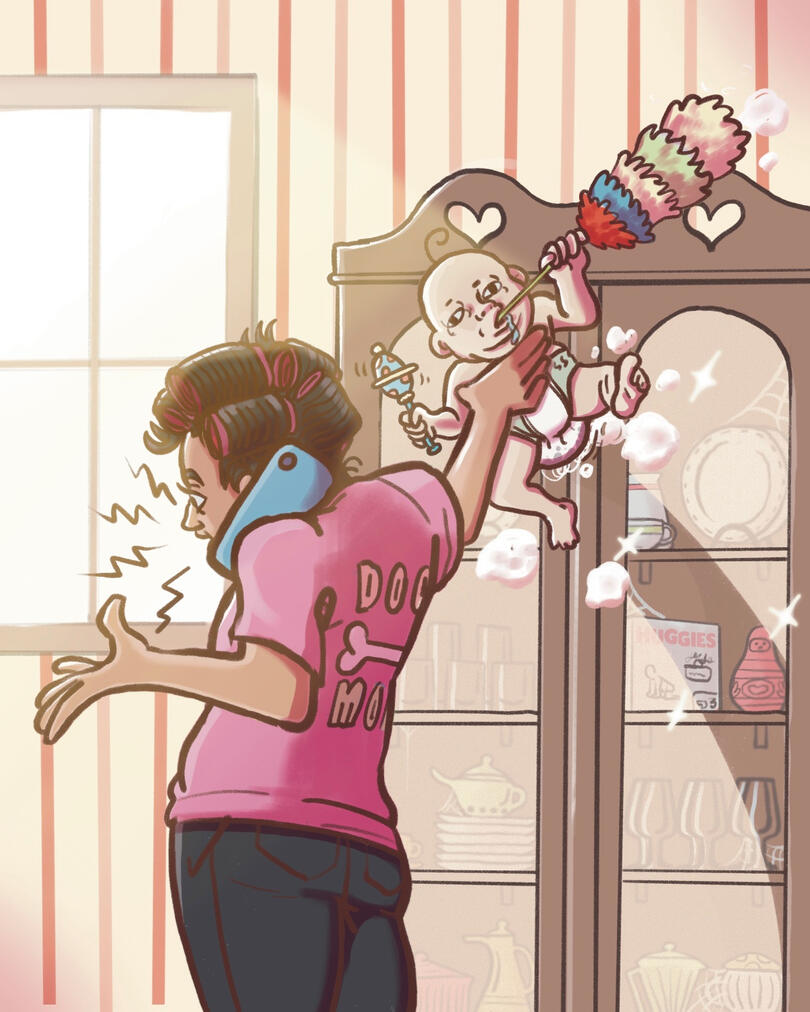 "Huggies pick up dirt easier for distracted adults" Ad Illustration